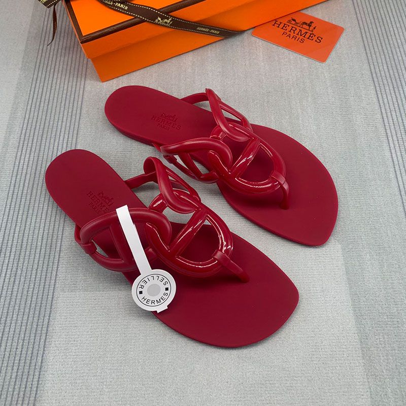 Hermes Egerie Slides Women Rubber with Chaine D'ancre In Red