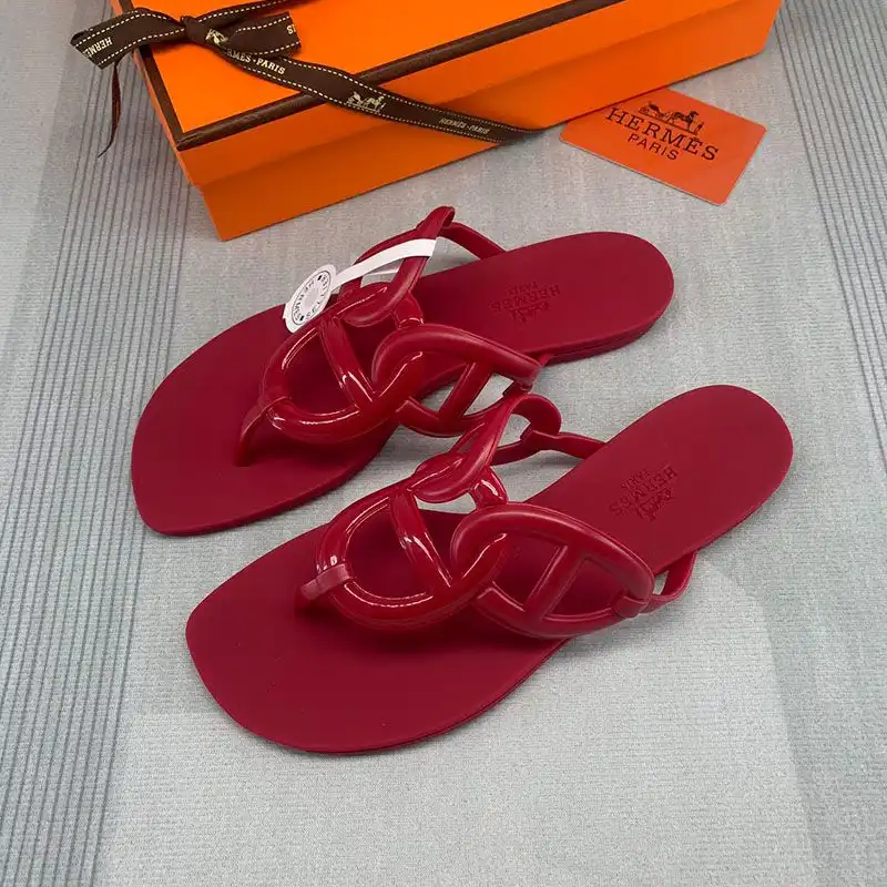 Affordable Hermes Egerie Slides Women Rubber with Chaine D'ancre In Red