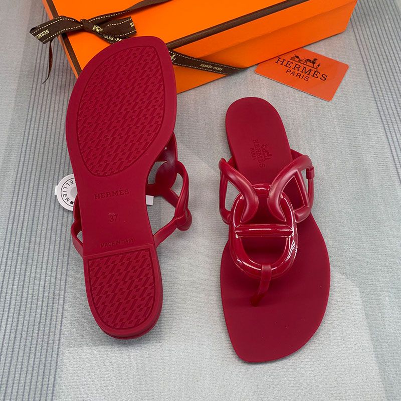 Hermes Egerie Slides Women Rubber with Chaine D'ancre In Red