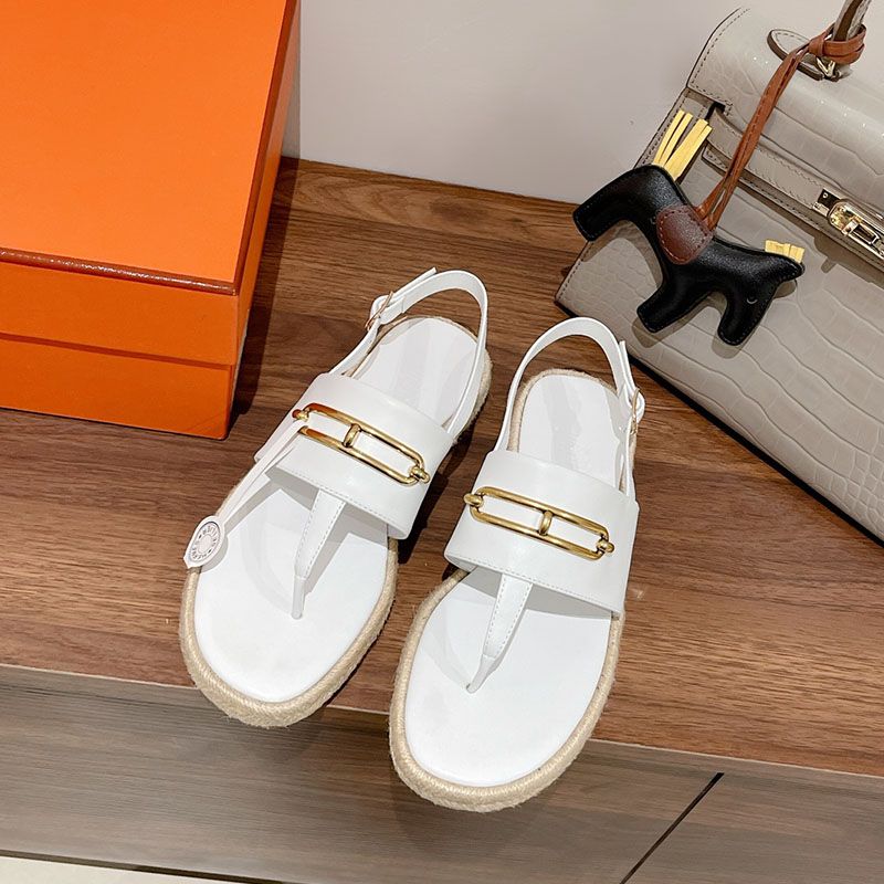 Hermes Eloise Espadrille Sandals Women Calfskin with Roulis Buckle In White