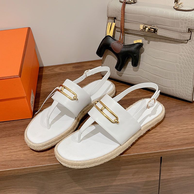 Hermes Eloise Espadrille Sandals Women Calfskin with Roulis Buckle In White