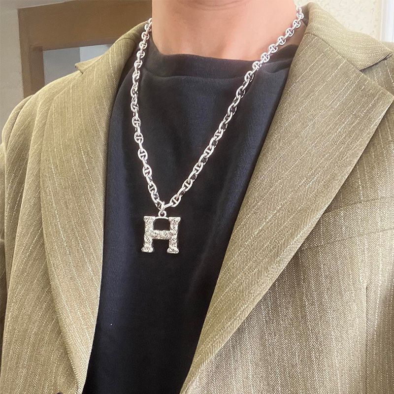 Hermes Engraved H Pendant Necklace Silver