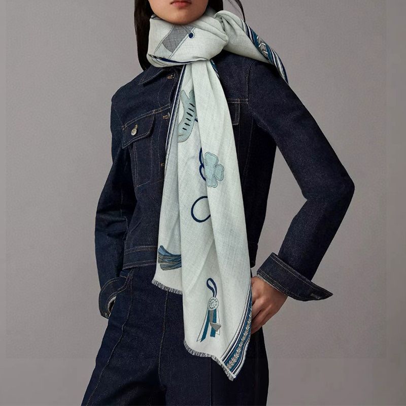 Hermes Et Gris Gris Scarf In Light Blue