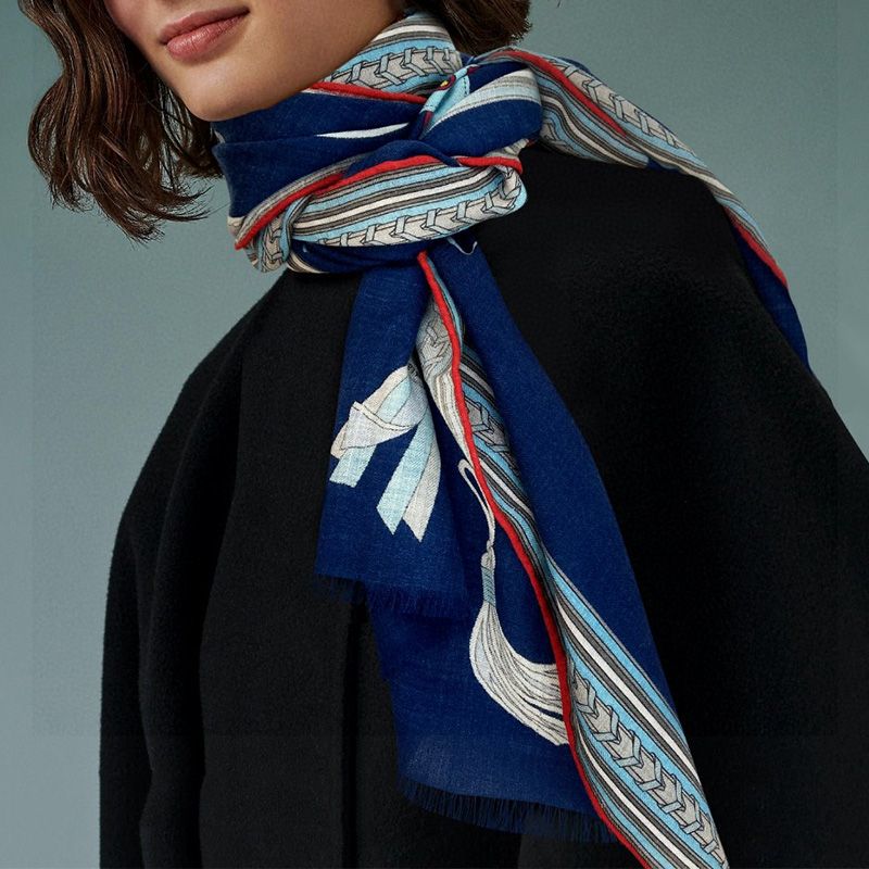 Hermes Et Gris Gris Scarf In Navy Blue