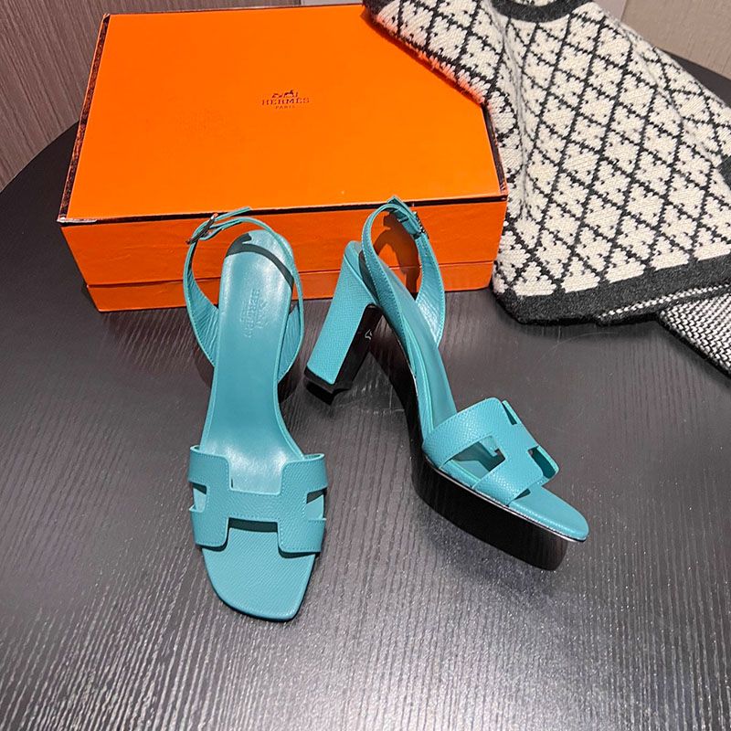 Hermes Eternite 95 Slingback Sandals Women Grained Calfskin In Blue