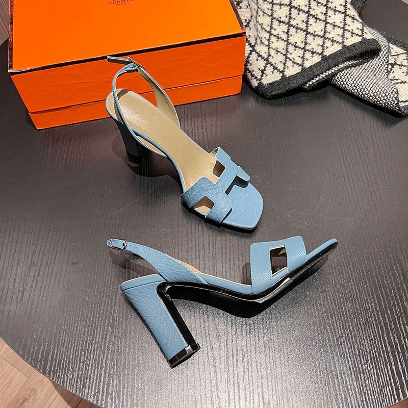 Hermes Eternite 95 Slingback Sandals Women Grained Calfskin In Blue