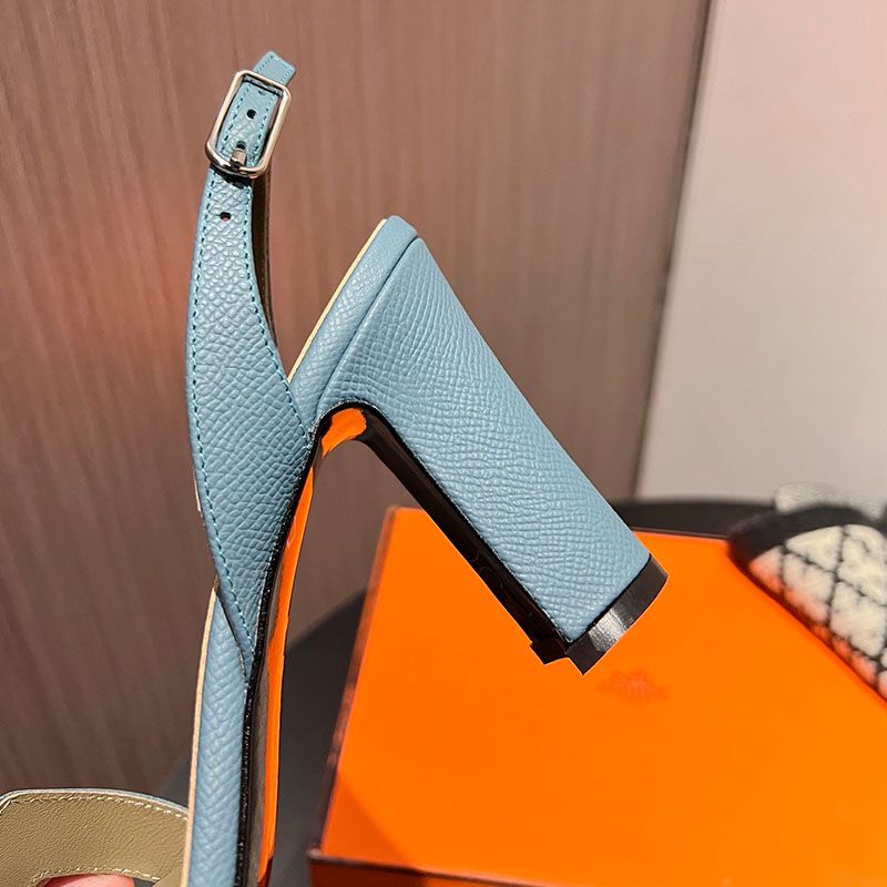 Hermes Eternite 95 Slingback Sandals Women Grained Calfskin In Blue