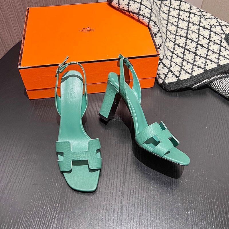 Hermes Eternite 95 Slingback Sandals Women Grained Calfskin In Green