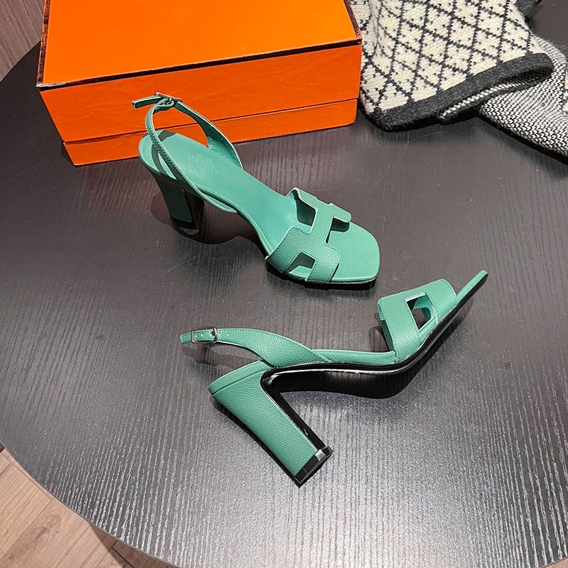 Hermes Eternite 95 Slingback Sandals Women Grained Calfskin In Green