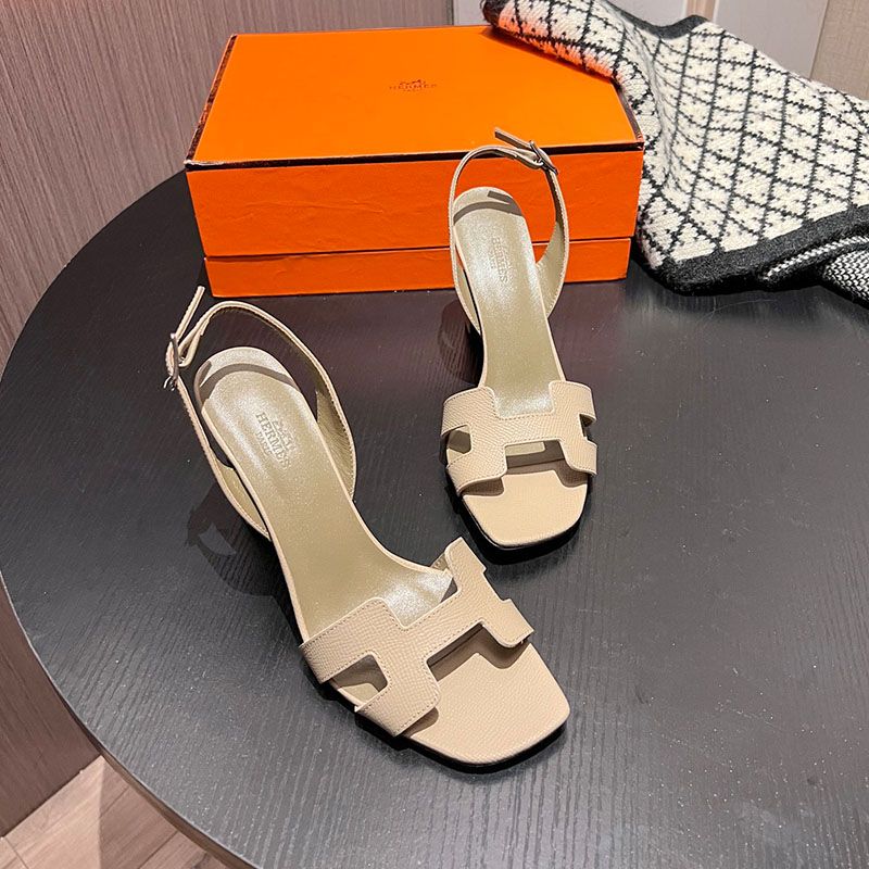 Hermes Eternite 95 Slingback Sandals Women Grained Calfskin In Khaki