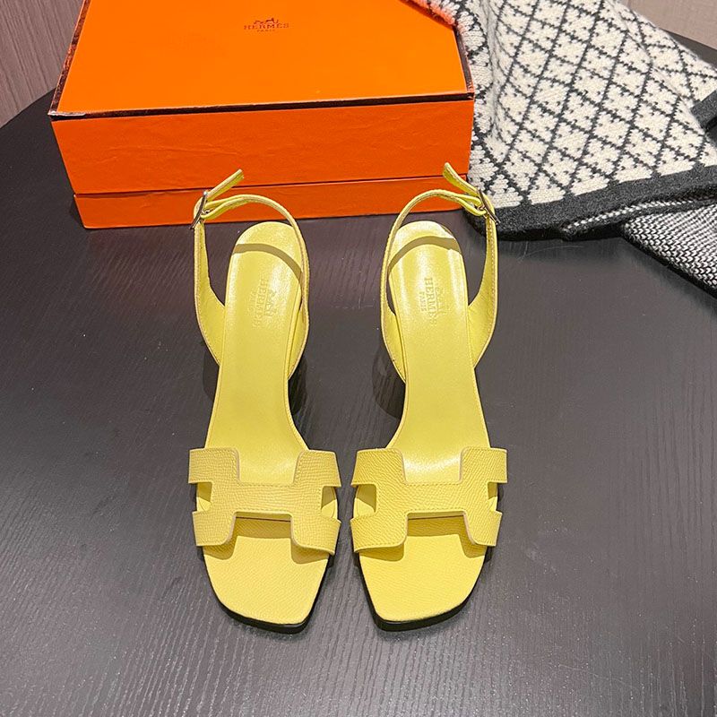 Hermes Eternite 95 Slingback Sandals Women Grained Calfskin In Lemon