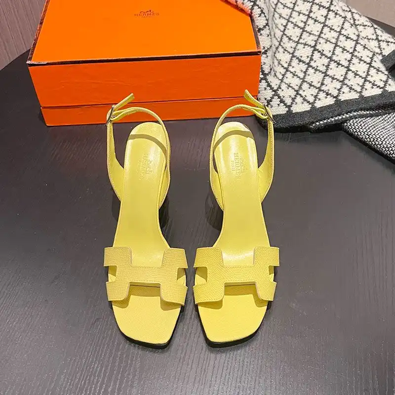 Cheap Hermes Eternite 95 Slingback Sandals Women Grained Calfskin In Lemon