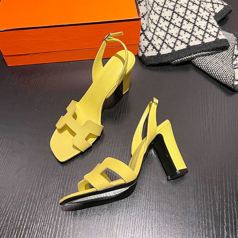 Hermes Eternite 95 Slingback Sandals Women Grained Calfskin In Lemon