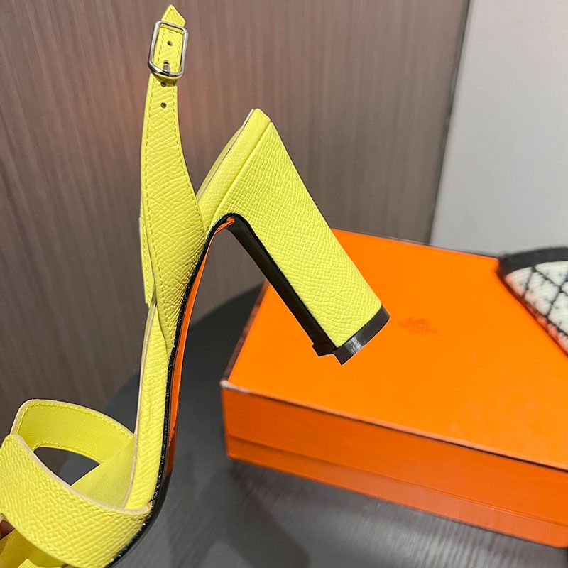 Hermes Eternite 95 Slingback Sandals Women Grained Calfskin In Lemon