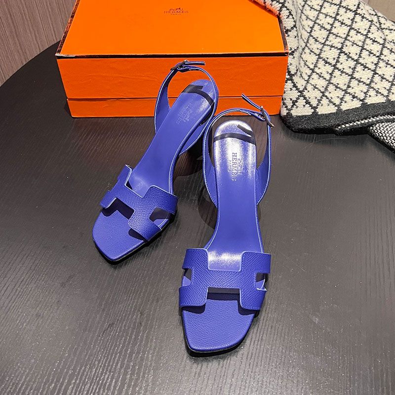 Hermes Eternite 95 Slingback Sandals Women Grained Calfskin In Navy Blue