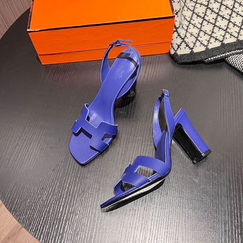 Hermes Eternite 95 Slingback Sandals Women Grained Calfskin In Navy Blue