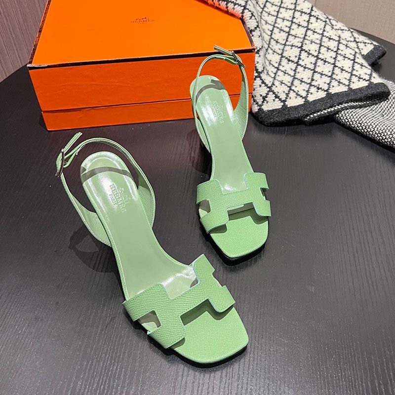 Hermes Eternite 95 Slingback Sandals Women Grained Calfskin In Olive