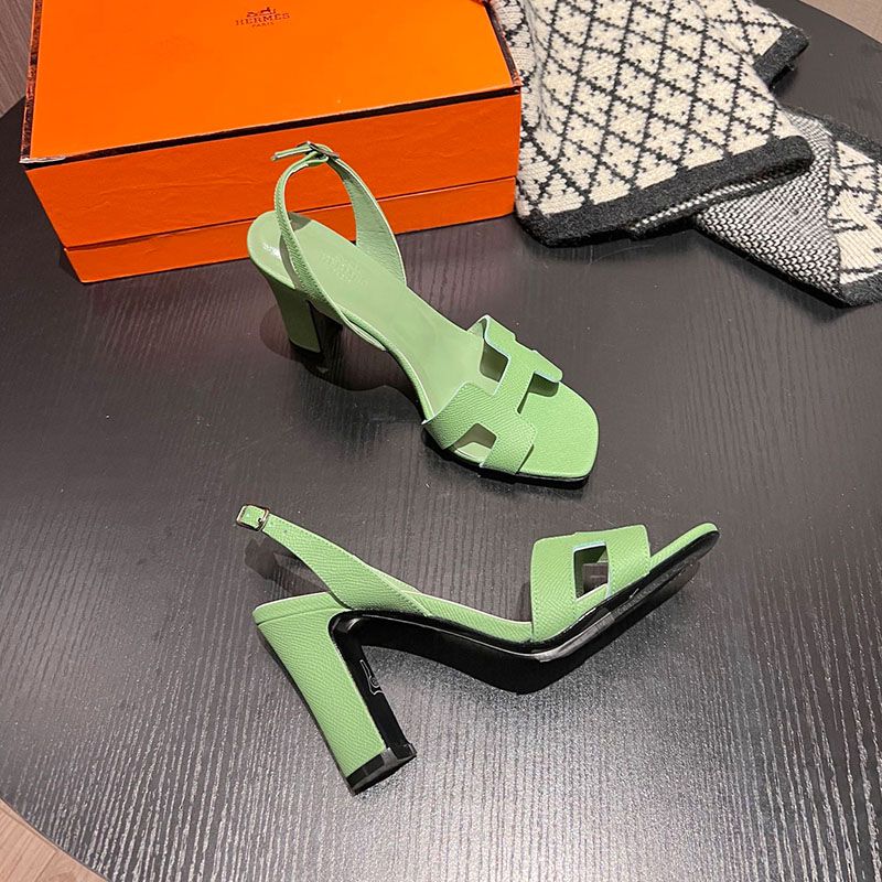 Hermes Eternite 95 Slingback Sandals Women Grained Calfskin In Olive