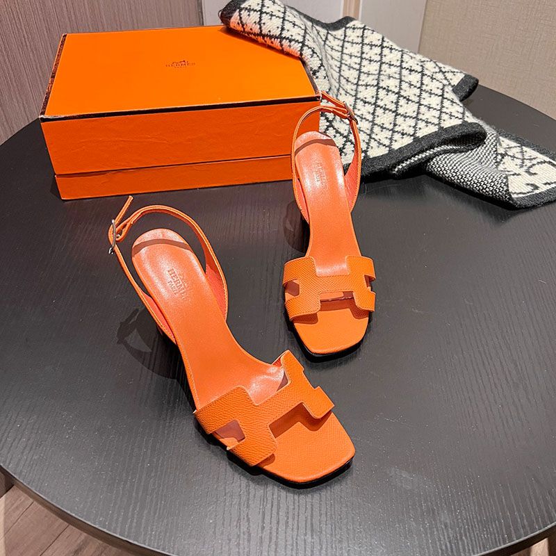 Hermes Eternite 95 Slingback Sandals Women Grained Calfskin In Orange