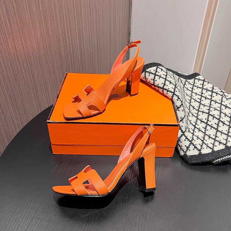 Hermes Eternite 95 Slingback Sandals Women Grained Calfskin In Orange