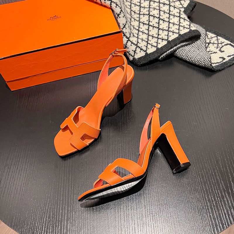 Hermes Eternite 95 Slingback Sandals Women Grained Calfskin In Orange