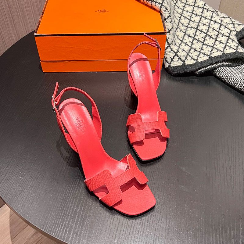 Hermes Eternite 95 Slingback Sandals Women Grained Calfskin In Red