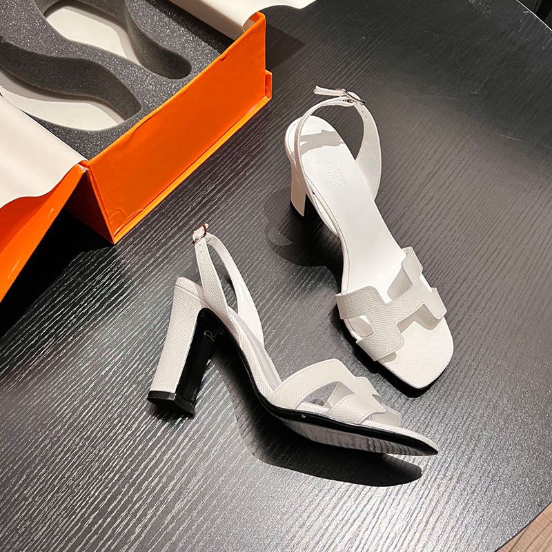 Hermes Eternite 95 Slingback Sandals Women Grained Calfskin In White