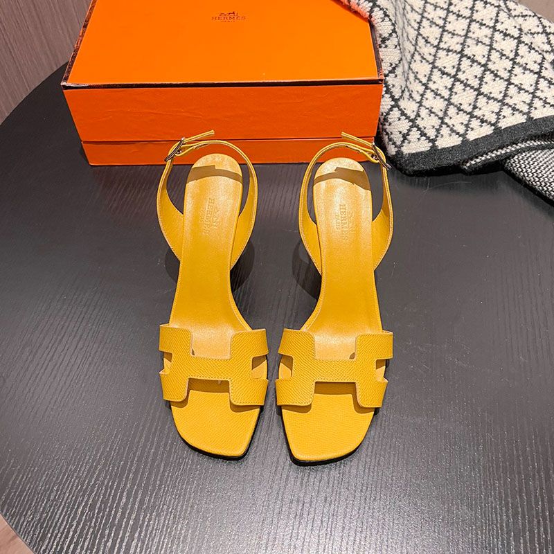 Hermes Eternite 95 Slingback Sandals Women Grained Calfskin In Yellow