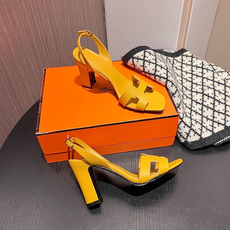 Hermes Eternite 95 Slingback Sandals Women Grained Calfskin In Yellow