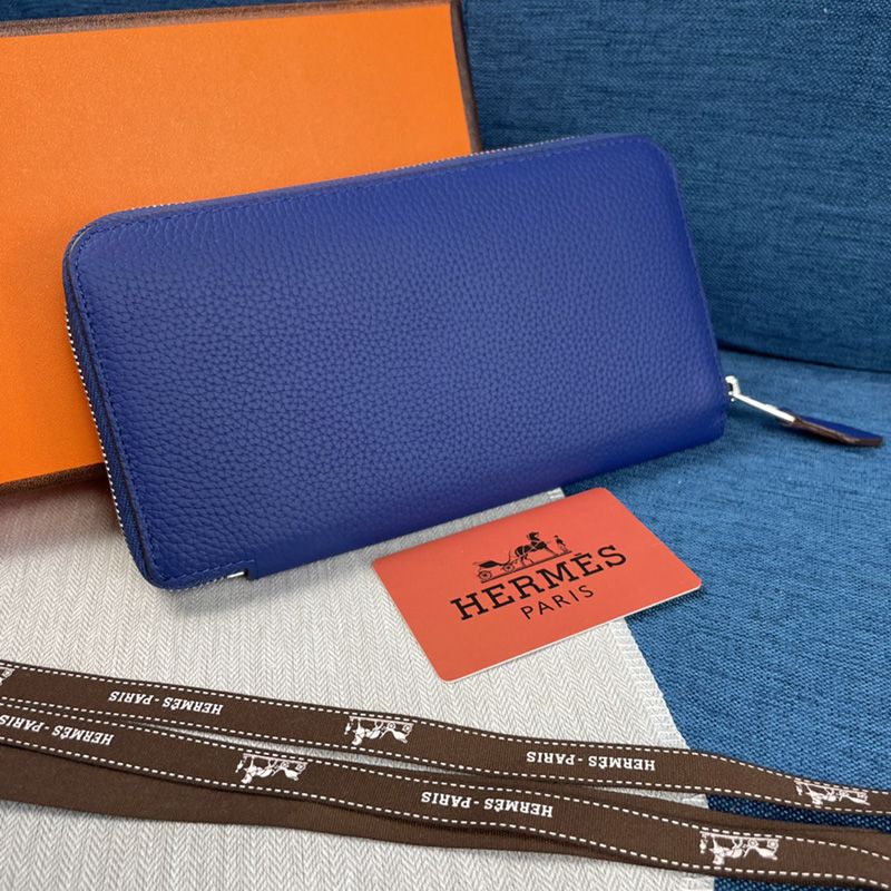 Hermes Evelyne Wallet Togo Leather Palladium Hardware In Blue