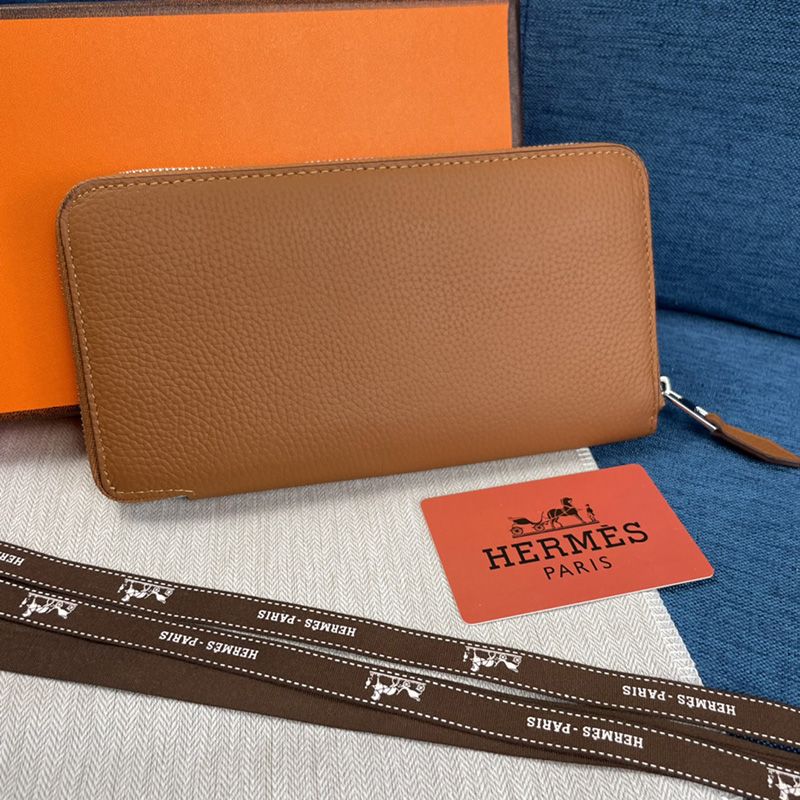 Hermes Evelyne Wallet Togo Leather Palladium Hardware In Brown