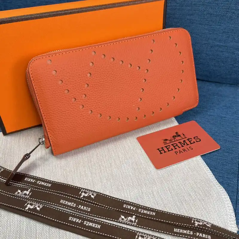 Affordable Hermes Evelyne Wallet Togo Leather Palladium Hardware In Orange