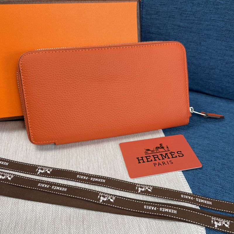 Hermes Evelyne Wallet Togo Leather Palladium Hardware In Orange