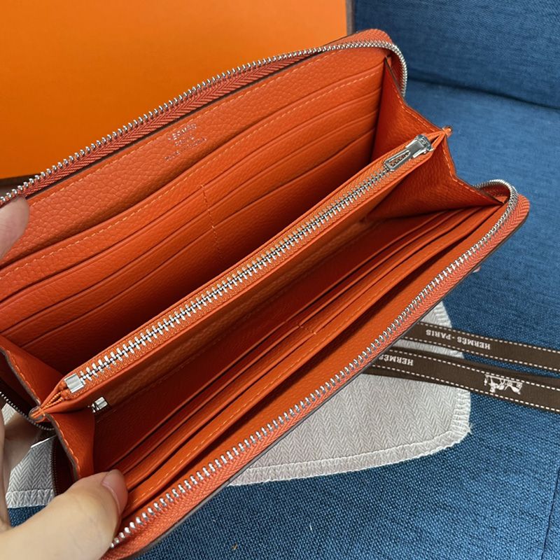 Hermes Evelyne Wallet Togo Leather Palladium Hardware In Orange