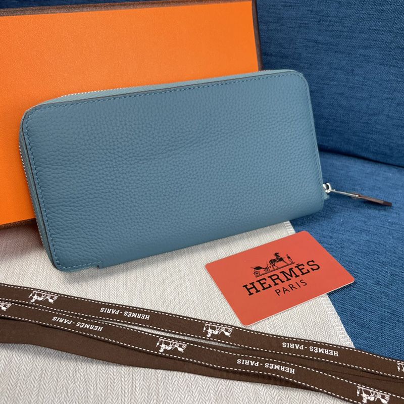 Hermes Evelyne Wallet Togo Leather Palladium Hardware In Sky Blue