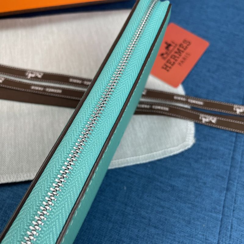 Hermes Evelyne Wallet Togo Leather Palladium Hardware In Teal