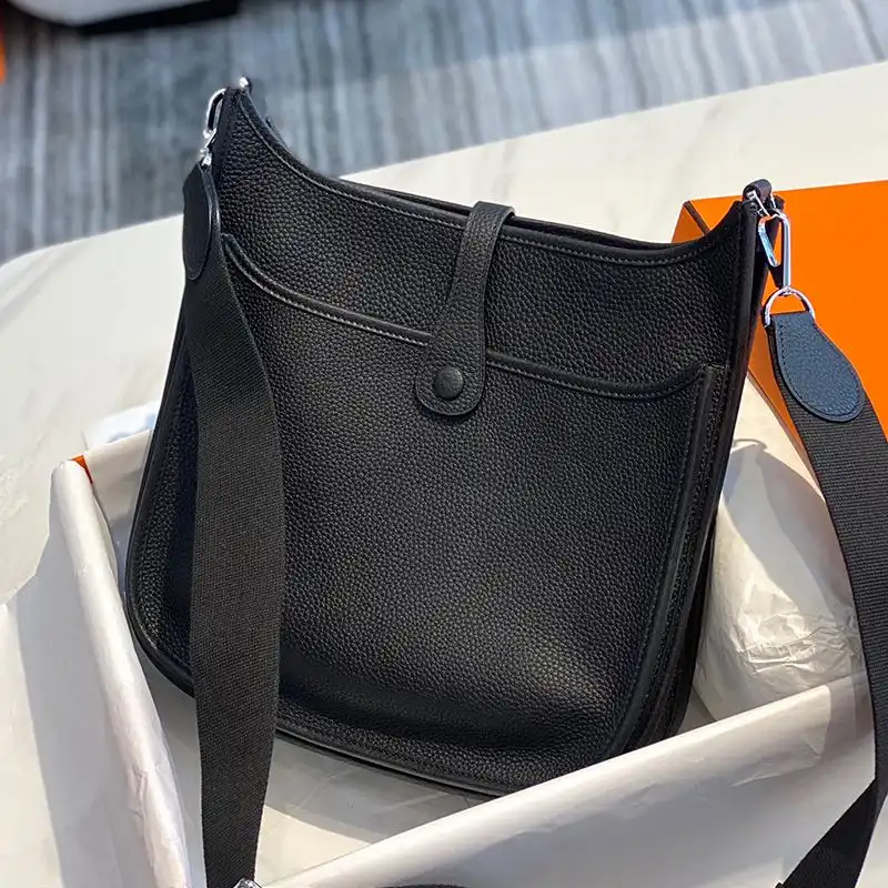 Affordable Hermes Evelyne Bag Clemence Leather Palladium Hardware In Black