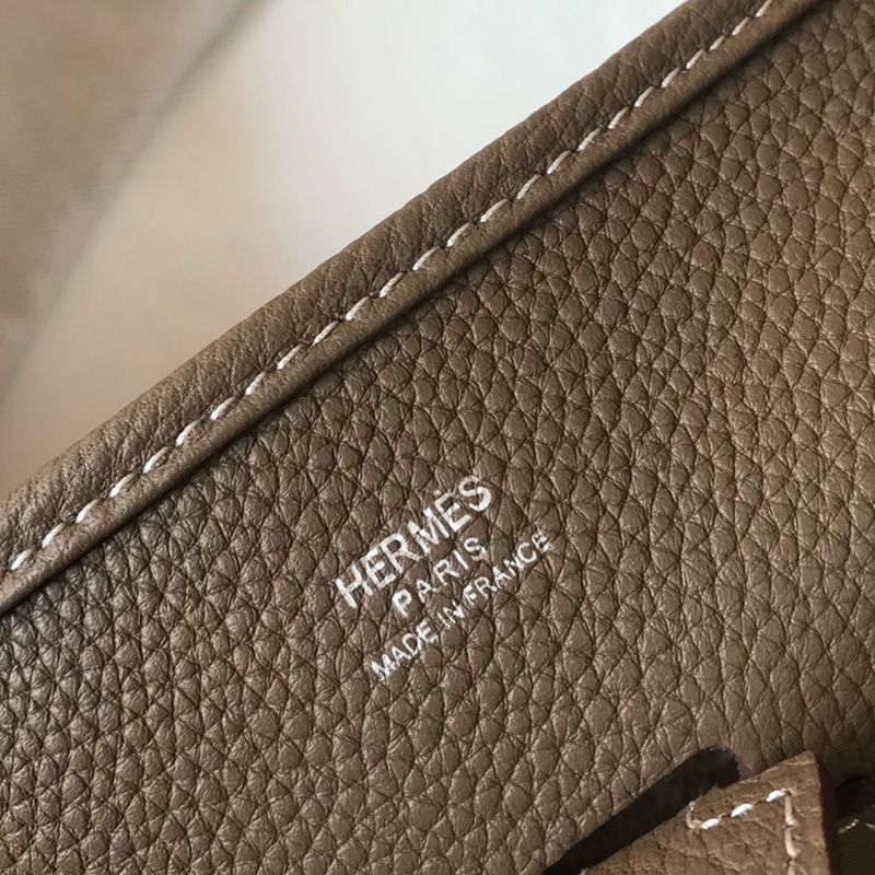 Hermes Evelyne Bag Clemence Leather Palladium Hardware In Khaki