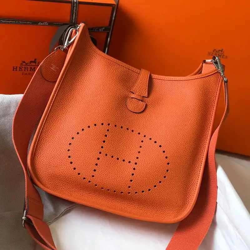 Cheap Hermes Evelyne Bag Clemence Leather Palladium Hardware In Orange