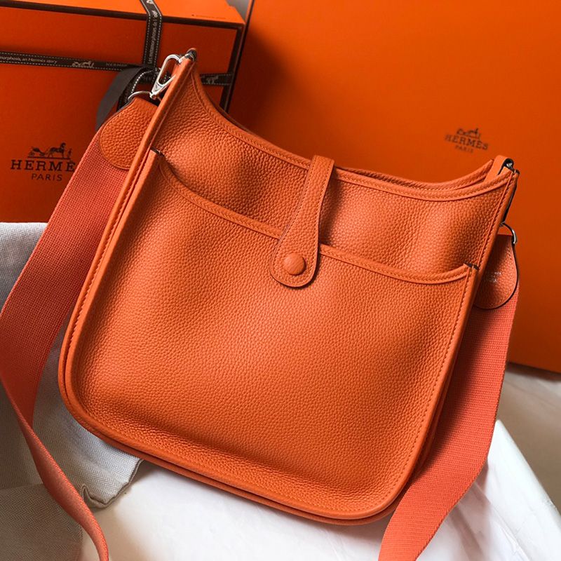 Hermes Evelyne Bag Clemence Leather Palladium Hardware In Orange