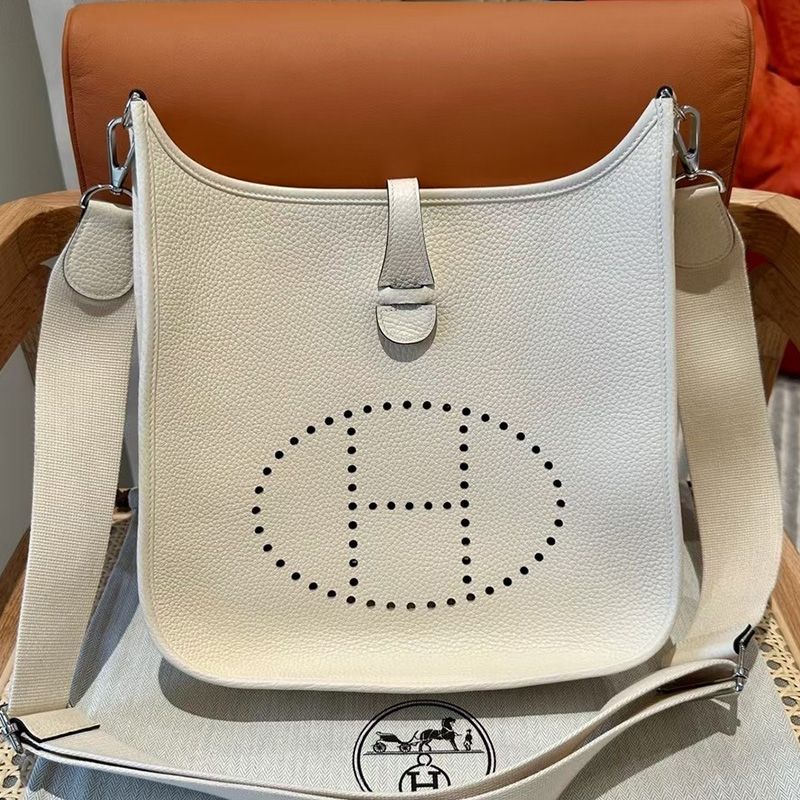 Hermes Evelyne Bag Clemence Leather Palladium Hardware In White