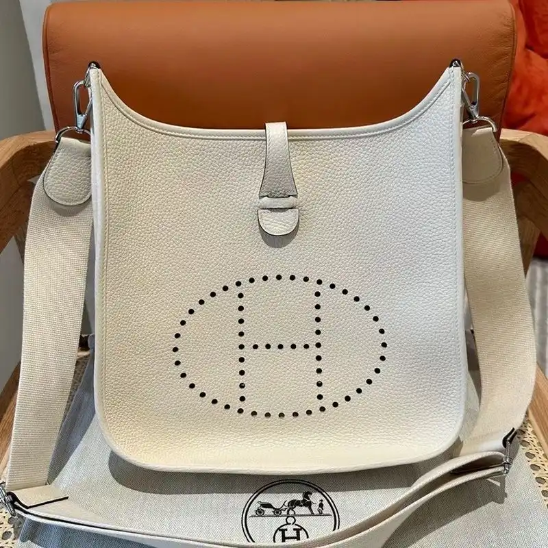 Affordable Hermes Evelyne Bag Clemence Leather Palladium Hardware In White