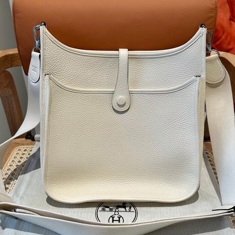 Hermes Evelyne Bag Clemence Leather Palladium Hardware In White