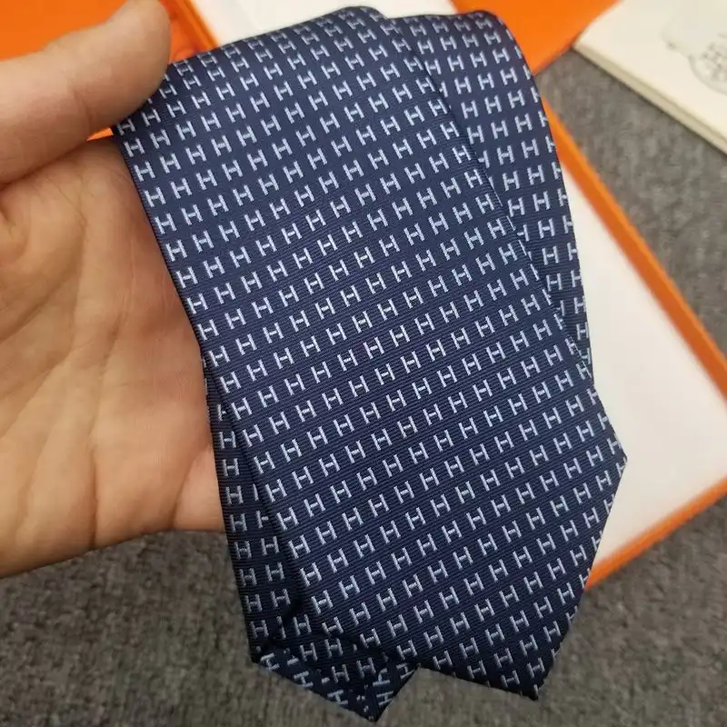 Hermes Faconnee H Bicolore Tie In Blue