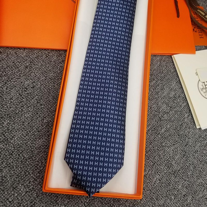 Hermes Faconnee H Bicolore Tie In Blue