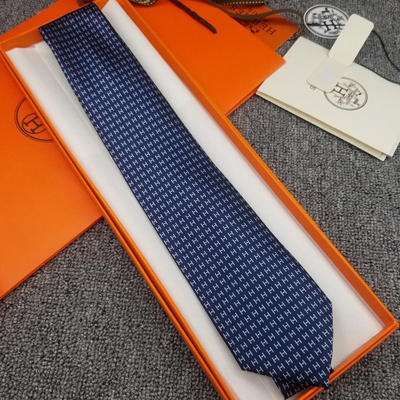 Hermes Faconnee H Bicolore Tie In Blue