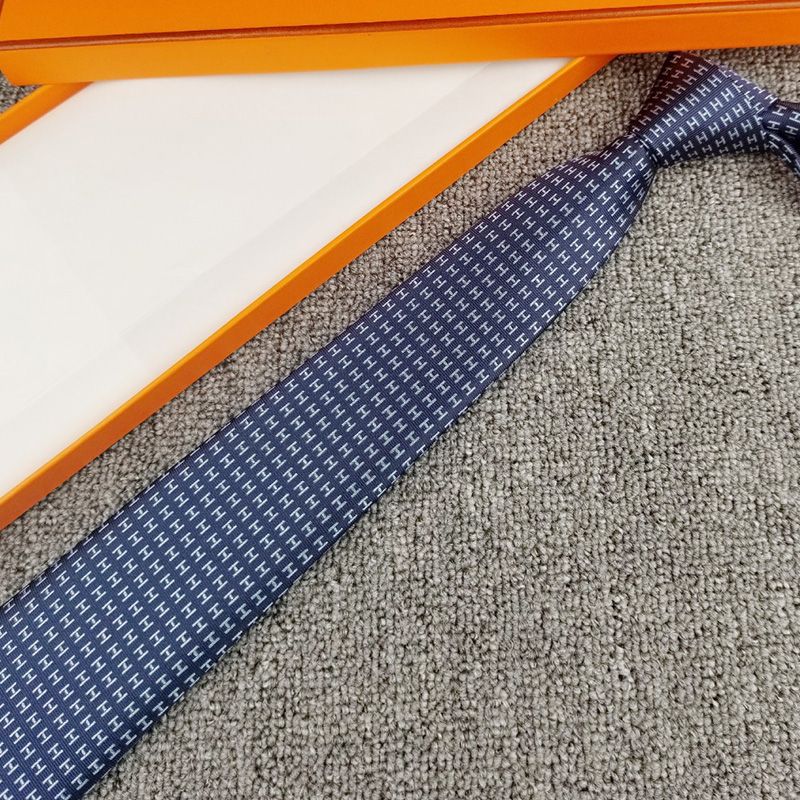 Hermes Faconnee H Bicolore Tie In Blue