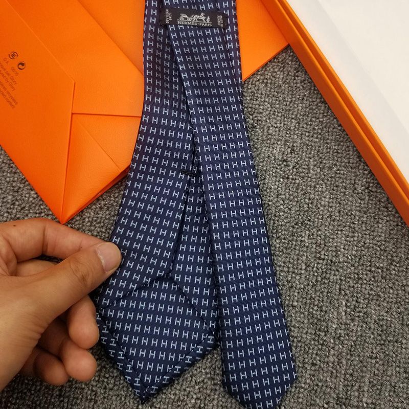 Hermes Faconnee H Bicolore Tie In Blue