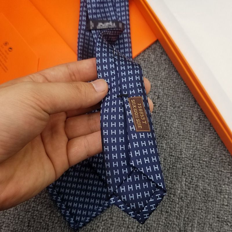 Hermes Faconnee H Bicolore Tie In Blue