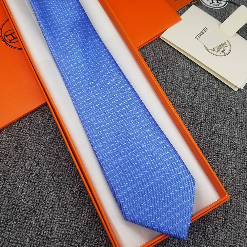 Hermes Faconnee H Bicolore Tie In Blue